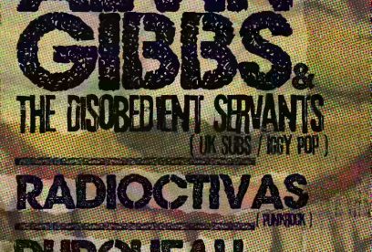 ALVIN GIBBS & The Disobedient Servants + Radioactivas + Durchfall en concierto en Sidecar, Plaza Real 7, Barcelona